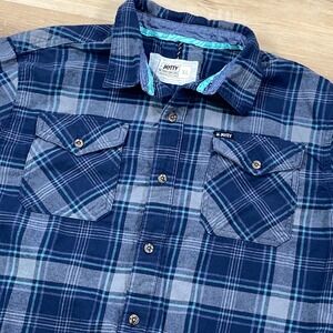 Jetty Flannel Shirt Mens XL Heritage Cotton Plaid Workwear Button Down Blue Navy